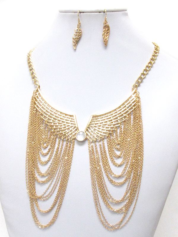 ANGEL WING AND MULTI CHAIN DROP NECKLACE EARRING SET