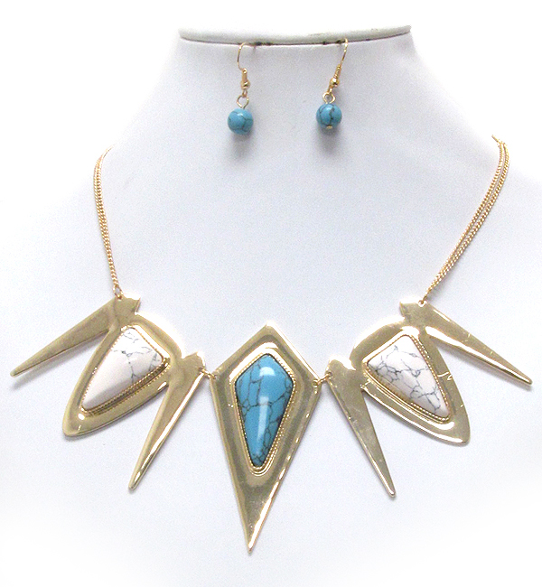 Turquoise center spike link navajo style nekclace earring set -western