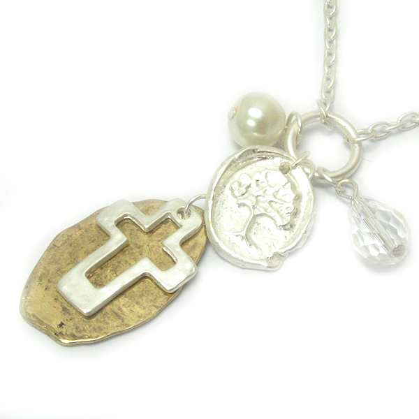Tree of life and cross religious inspiration necklace