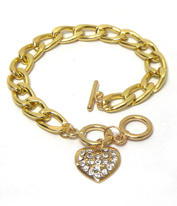 Rhinestones heart chain  toggle bracelet -valentine