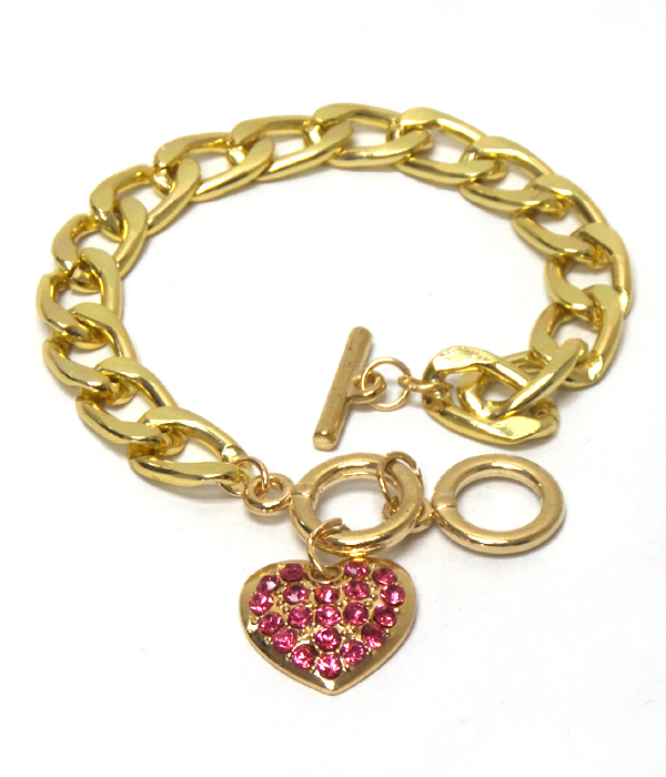 Rhinestones heart chain  toggle bracelet -valentine