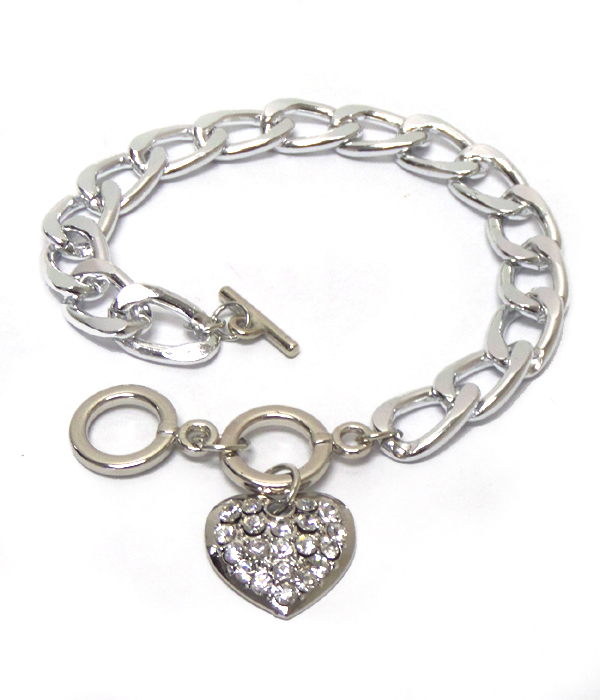 Rhinestones heart chain  toggle bracelet -valentine