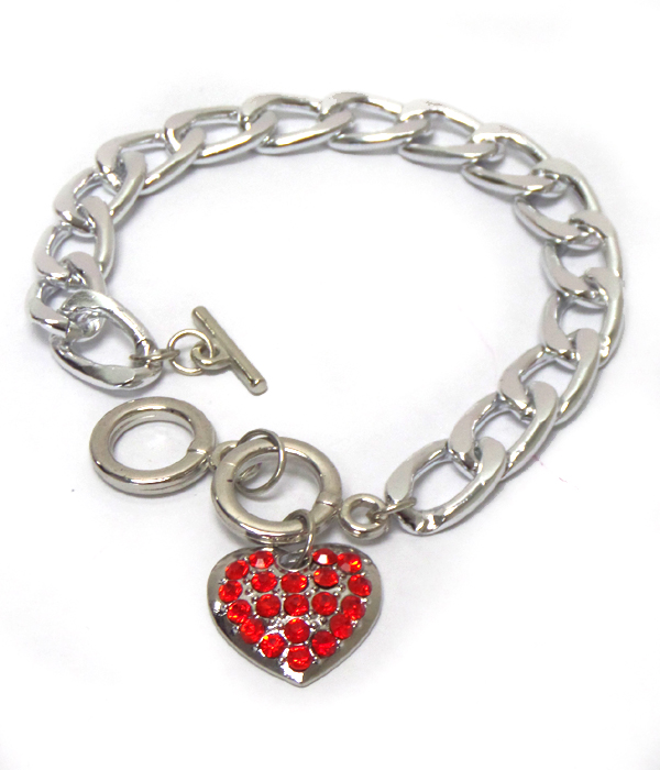 Rhinestones heart chain  toggle bracelet -valentine