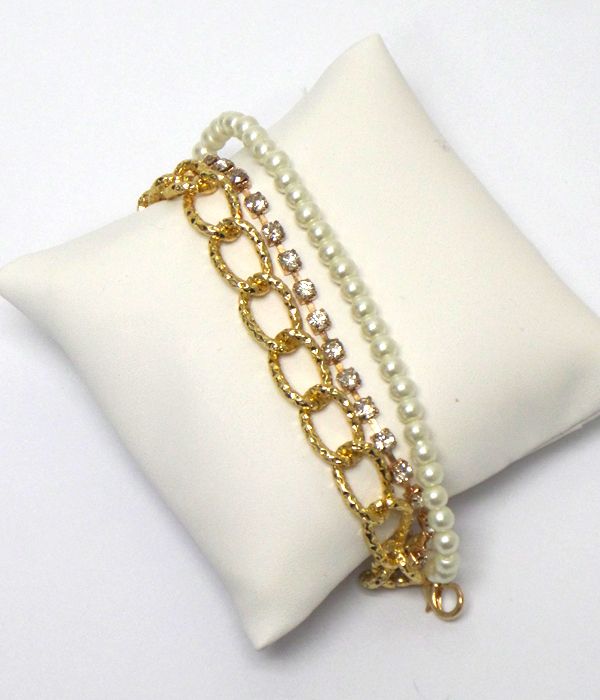 3 layer chain crystals and pearl bracelet 