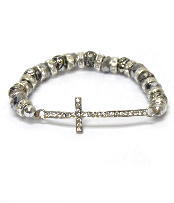 Glass beads with cross bracelet 