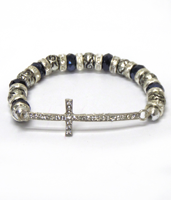 Glass beads with cross bracelet 