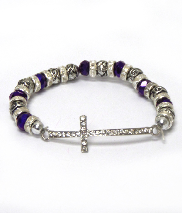 Glass beads with cross bracelet 