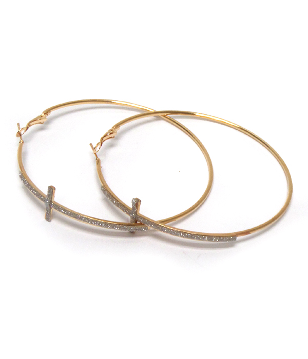 Cross with glitter hoop earrings