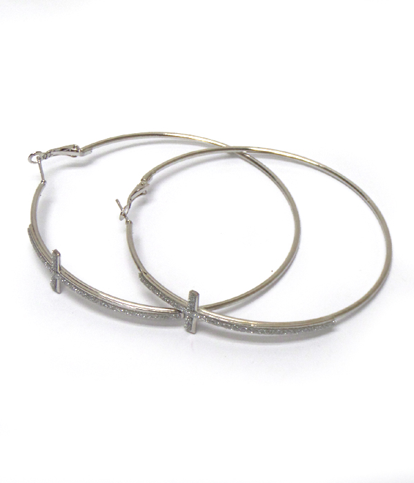 Cross with glitter hoop earrings
