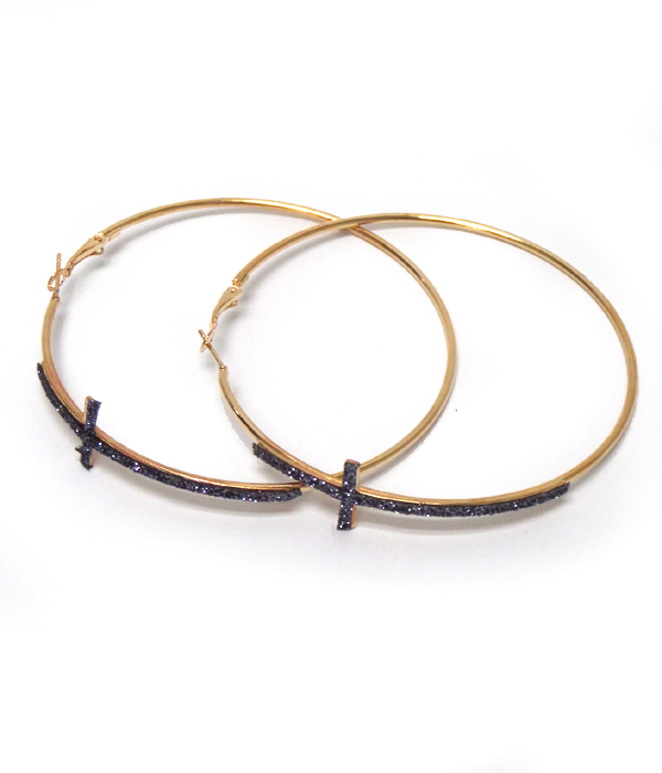 Cross with glitter hoop earrings 
