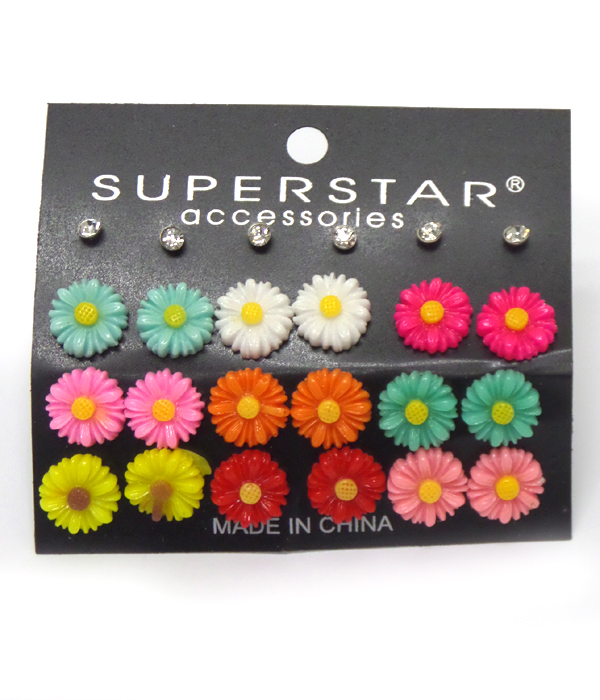 Sun flower 12 pair spring theme earrings mens jewelry