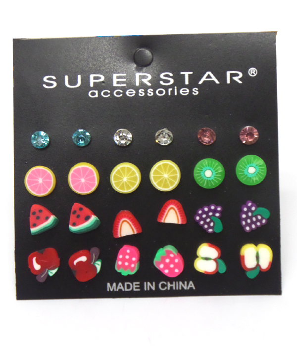 Multi fruit 12 pair earrings mens jewelry