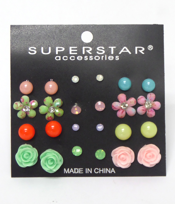 Multi flower 12 pair earrings mens jewelry