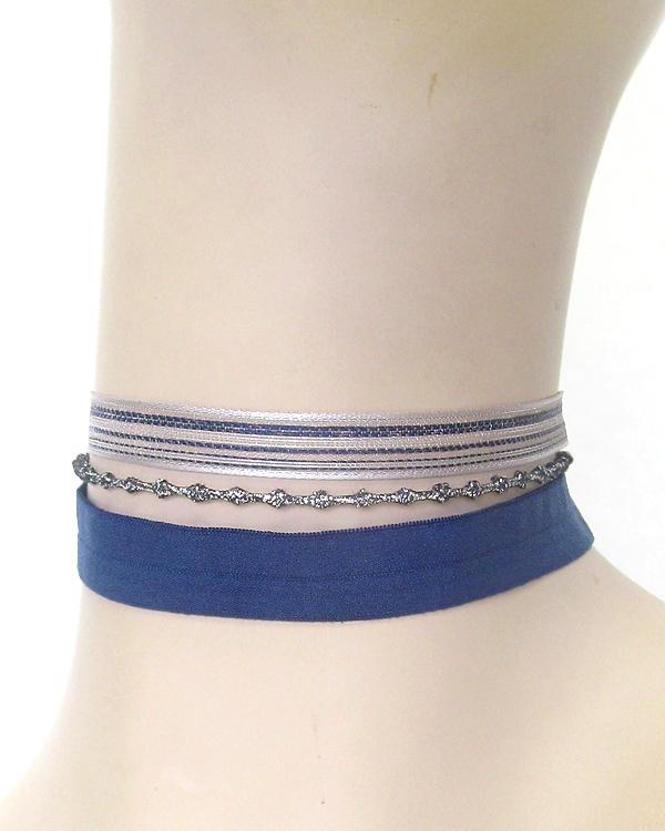 MULTI FABRIC 3 PIECE CHOKER NECKLACE