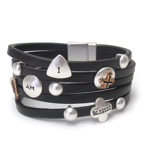 RELIGIOUS INSPIRATION MULTI LAYER LEATHER MAGNETIC BRACELET - I AM BLESSED