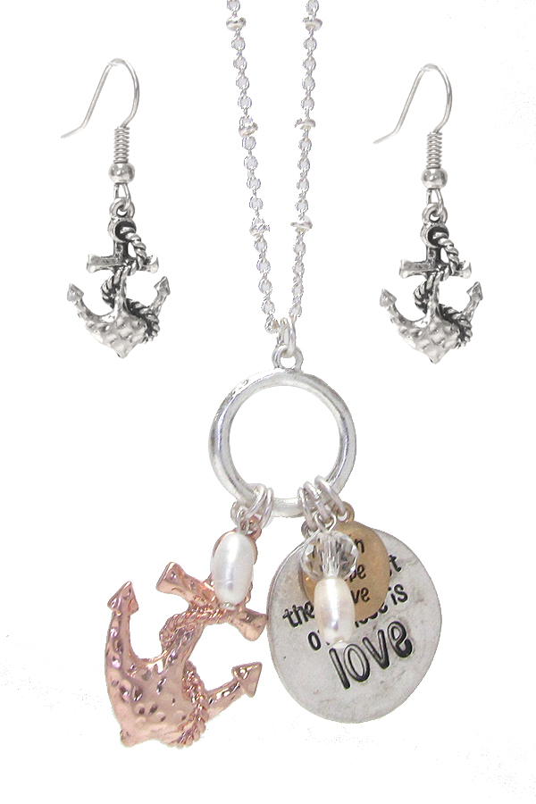 RELIGIOUS INSPIRATION MESSGAE ON DISC PENDANT NECKLACE SET - FAITH HOP LOVE