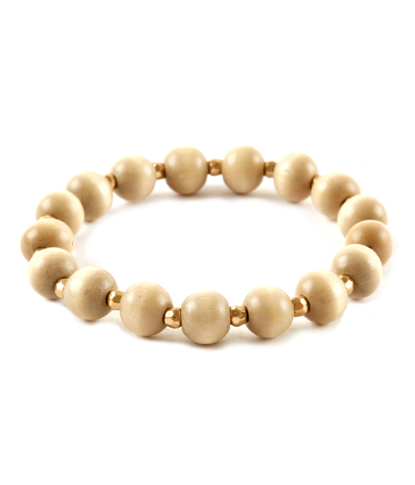 MULTI WOOD BALL BEAD STRETCH BRACELET