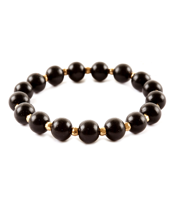 MULTI WOOD BALL BEAD STRETCH BRACELET