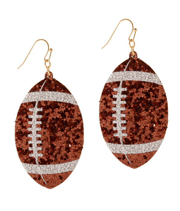 SPORT THEME GLITTER LEATHERETTE EARRING - FOOTBALL