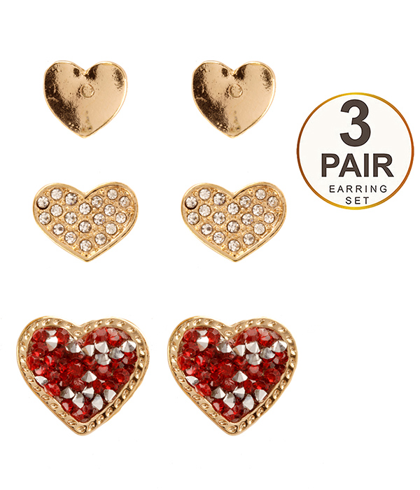 VALENTINE DAY THEME 3 PAIR EARRING SET - HEART