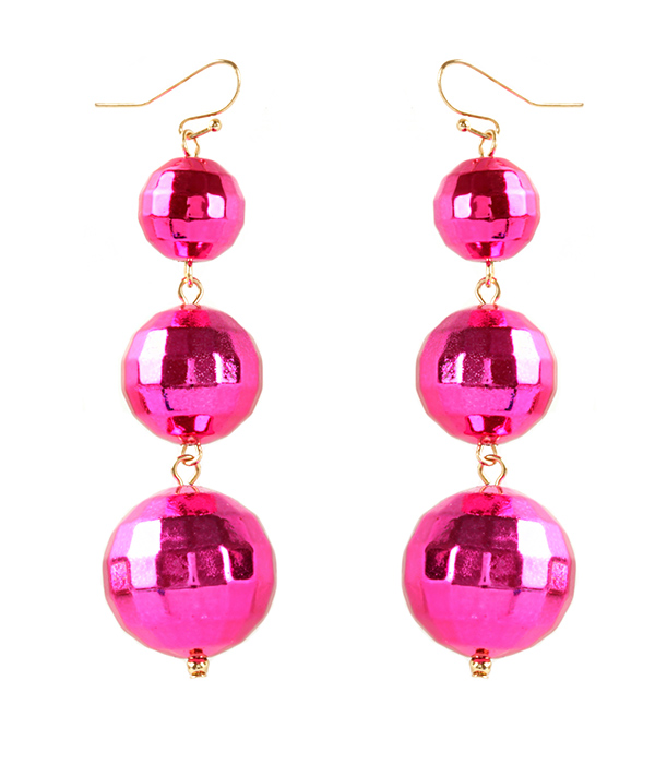 Triple disco ball drop earring