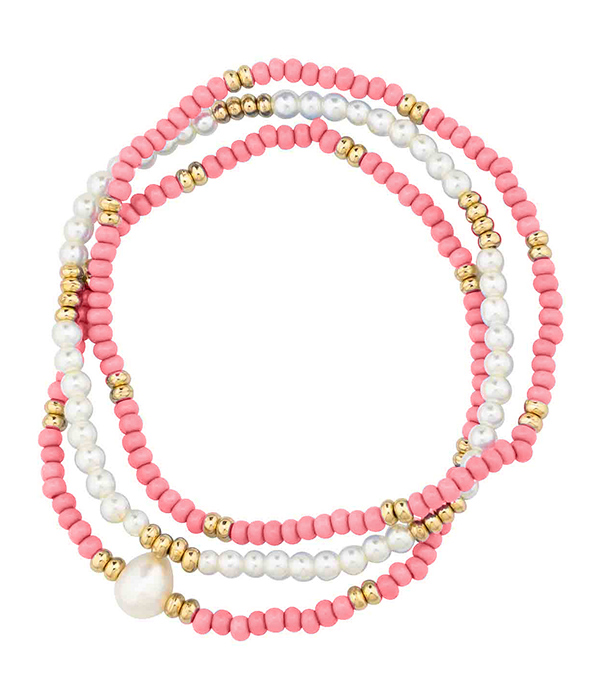 3 row multi mix bead stackable stretch bracelet