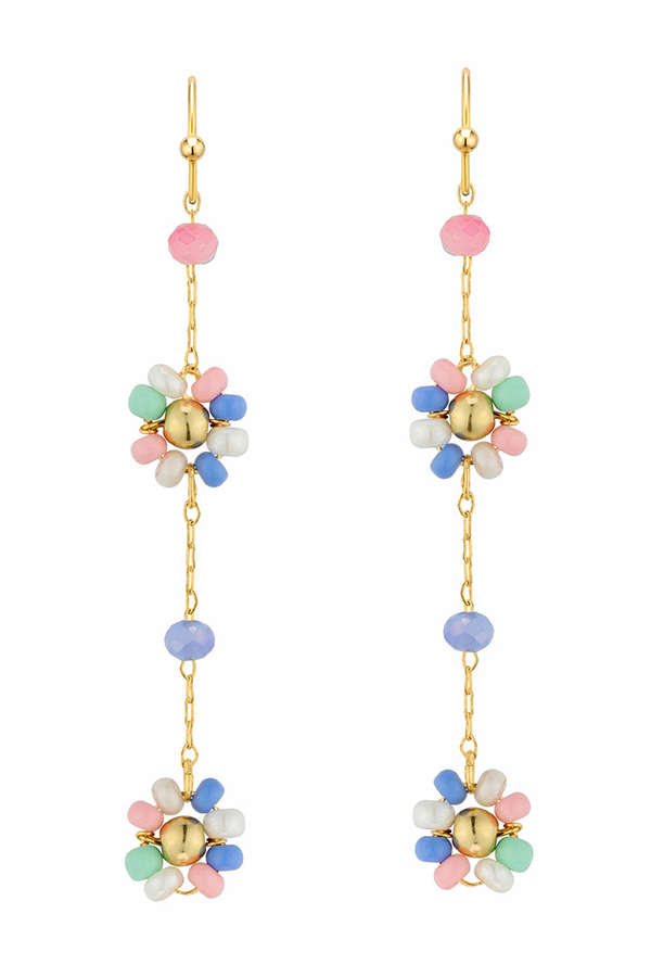 Bead flower chain drop earring