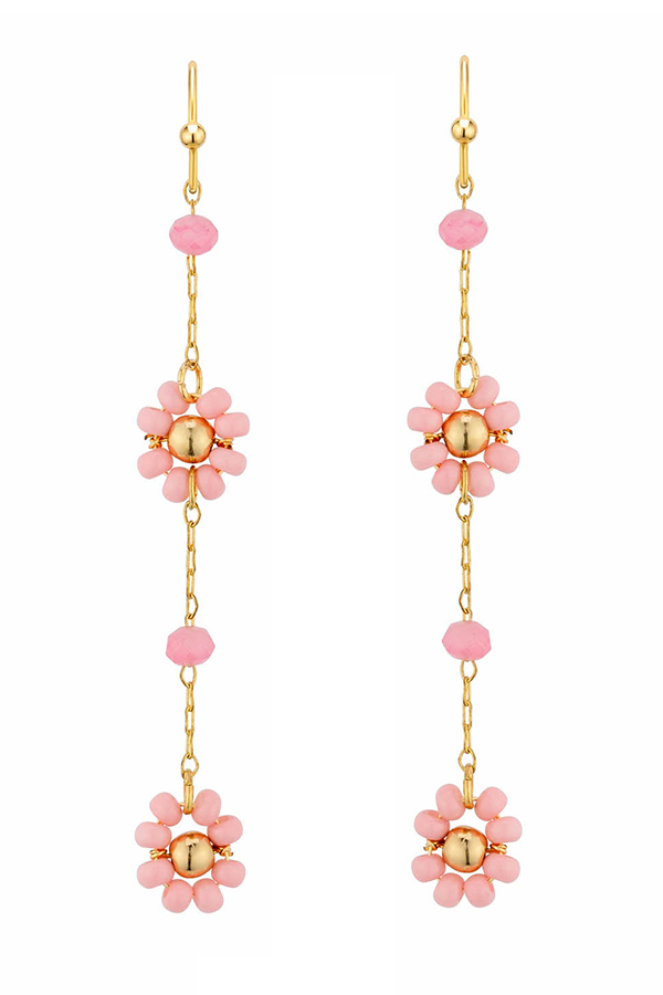 Bead flower chain drop earring