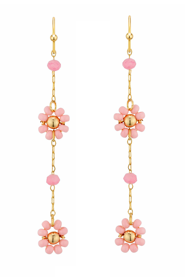 BEAD FLOWER CHAIN DROP EARRING