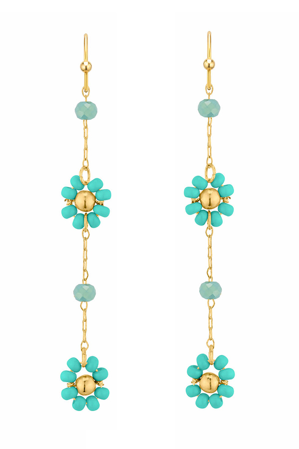Bead flower chain drop earring