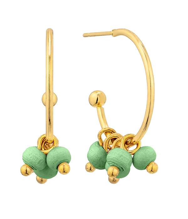 Multi wood ball bead dangle wire hoop earring