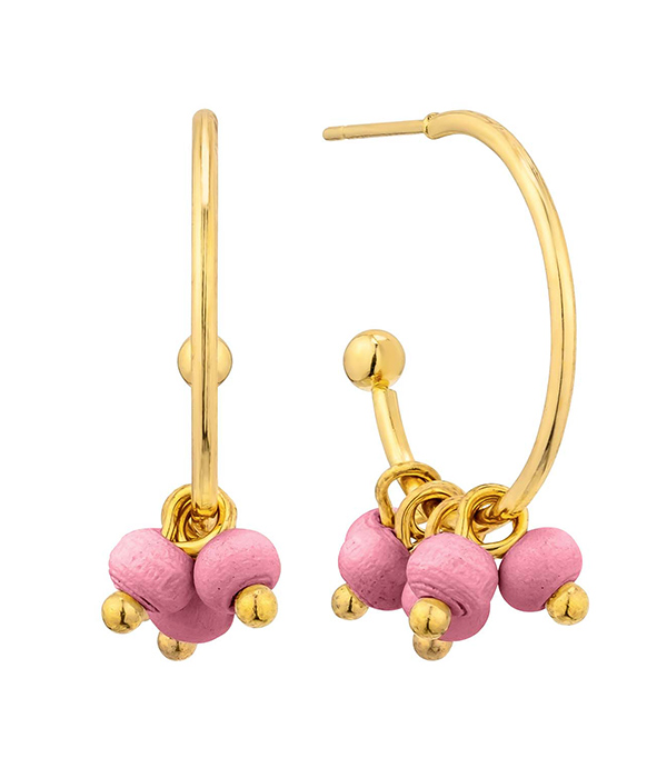 Multi wood ball bead dangle wire hoop earring