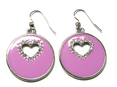 Epoxy circle with punched out heart encircled by crystal earring