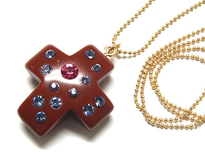 Solid acryl cross with crystal necklace
