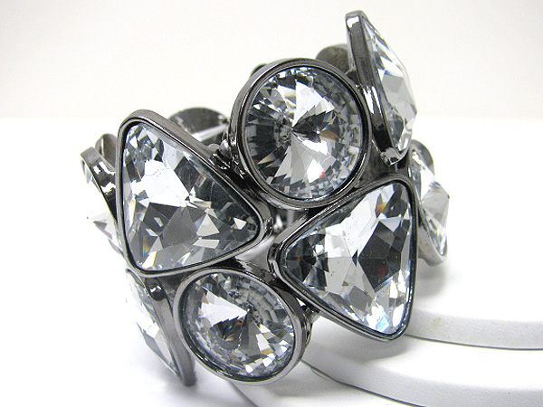 Triangle and round large glass stone stretch bracelet