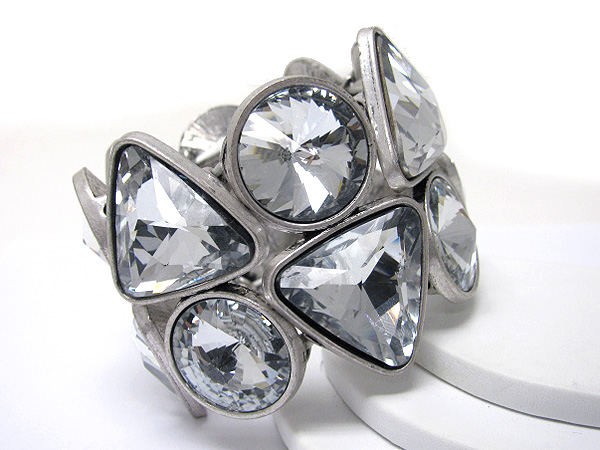 Round and triangle glass stone mix stretch bracelet