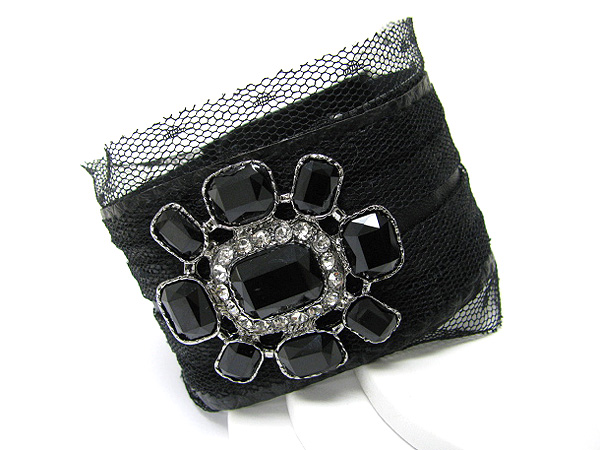 Glass and crystal deco flower chiffon bangle