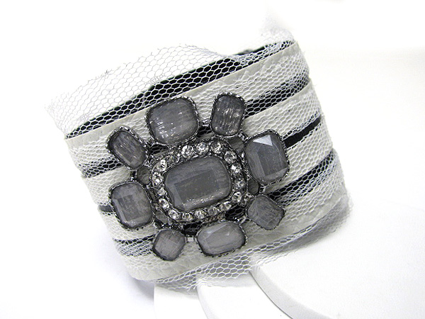 Glass and crystal deco flower chiffon bangle
