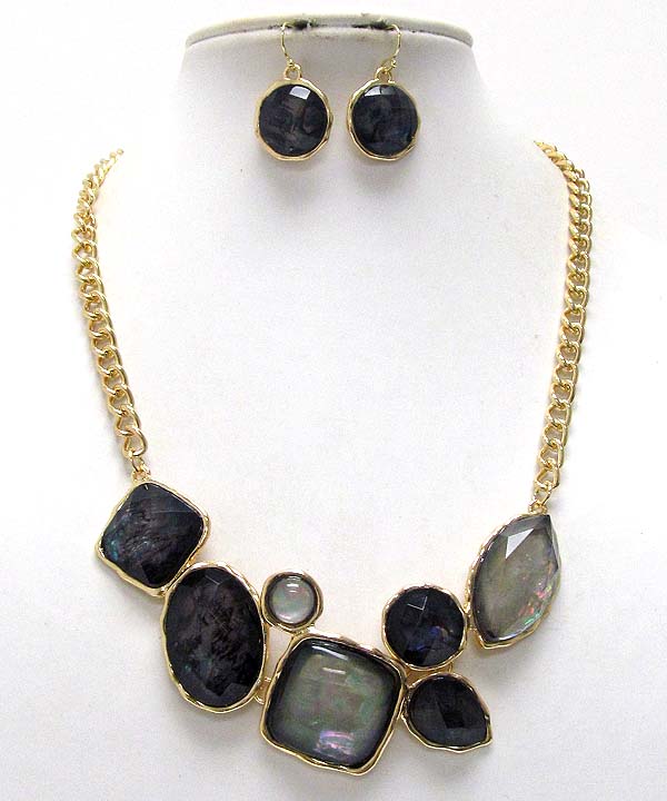 Multi fashion shape shell stone metal chain necklace earring set