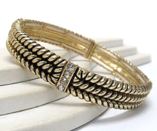 Multi crystal rectangle rope texture patern tailored desingn stretch bracelet