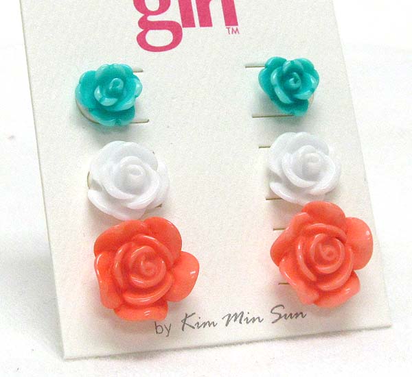 Acryl flower -three pair earring set