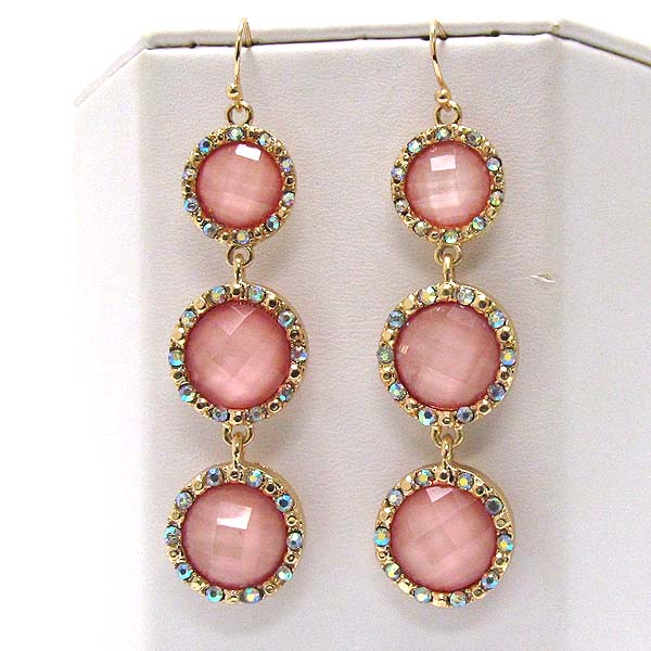 Crystal metal with three round glass stone drop earring