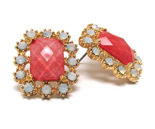 Multi acryl stone and glass square stud earring