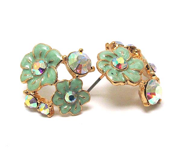 Multi crystal metal epoxy flower stud earring
