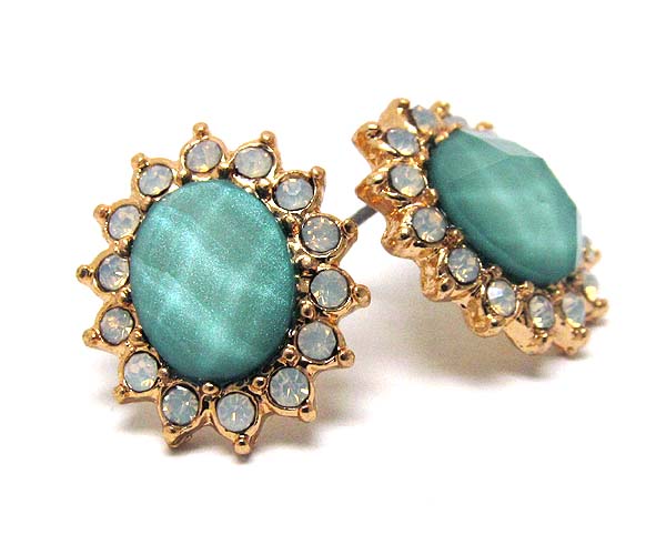 Multi acryl stone and crystal glass o flower stud earring