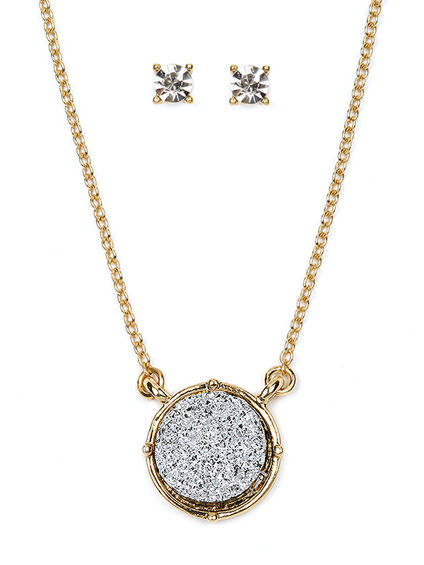 Druzy pendant necklace set