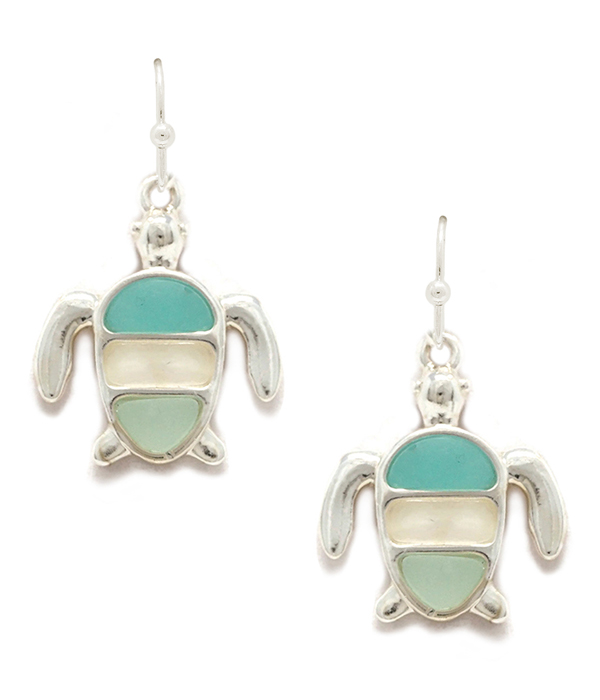 Sealife theme multi seaglass turtle earring sea glass