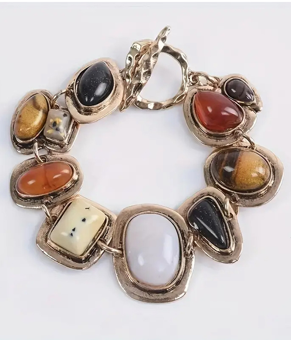 Multi resin stone toggle bracelet