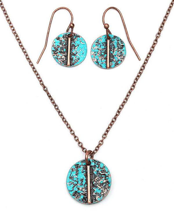 Vintage paint metal disk necklace set
