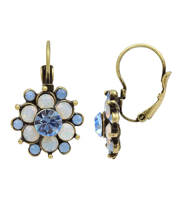 Smoky crystal flower french clip earring